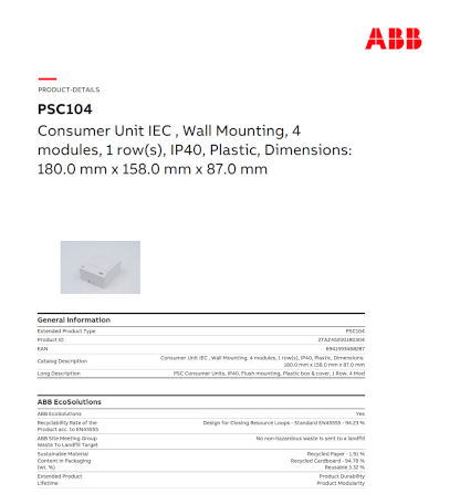 กล่องใส่เบรกเกอร์ 4 ช่อง ABB PSC104 Consumer Unit IEC IP40 Plastic Box & Cover_6